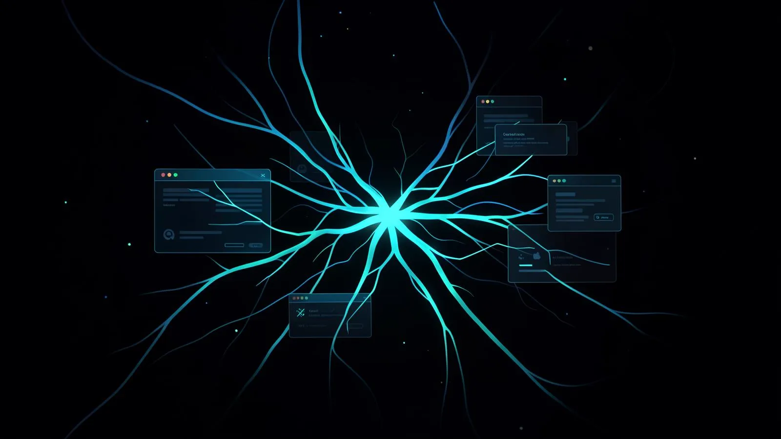 Abstract network of light assembling modular website blocks