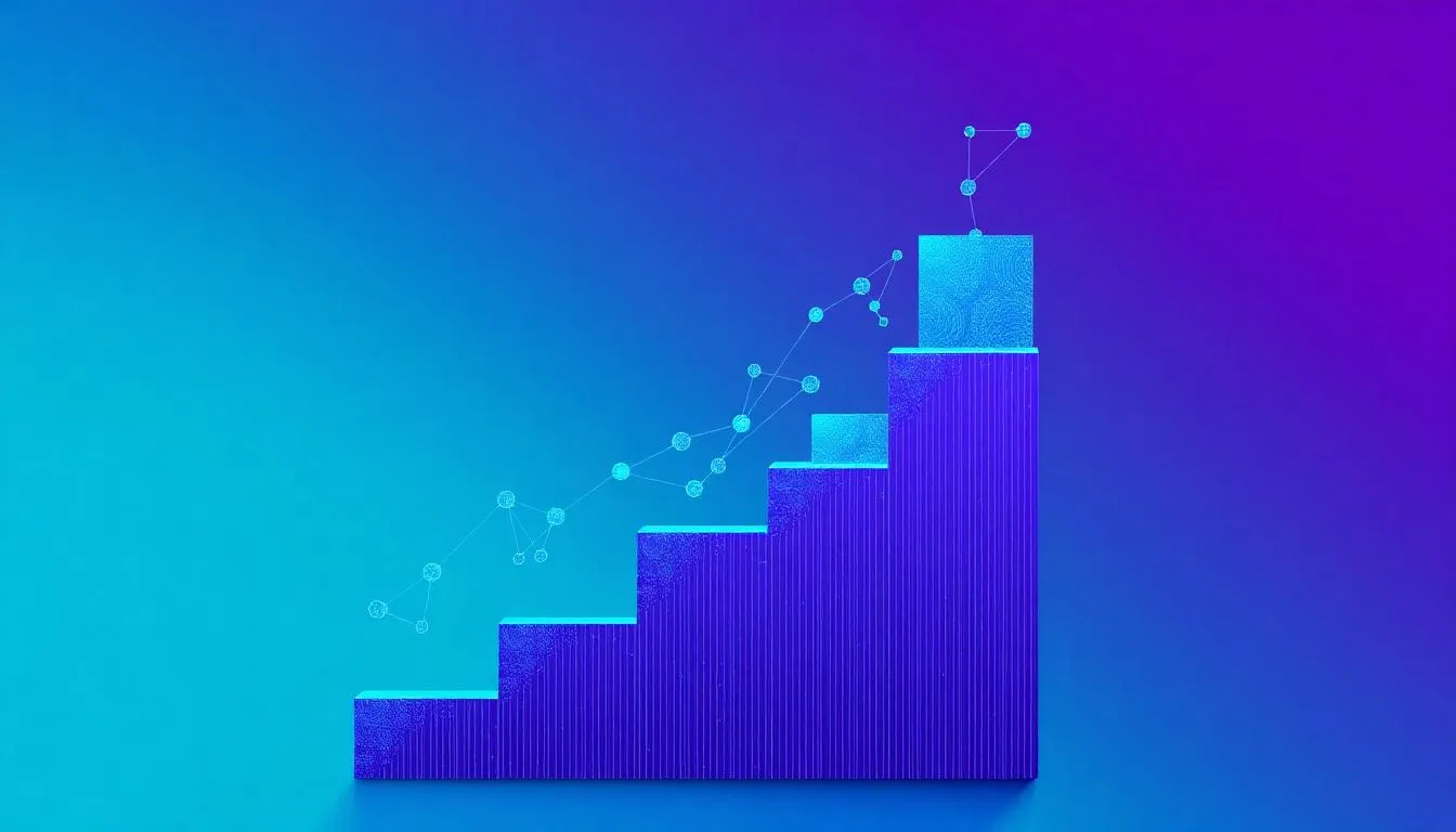 Abstract ascending staircase of digital blocks representing scalable business growth