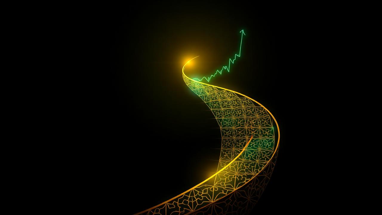 Islamic geometric patterns forming an ascending growth path symbolising consistency in marketing