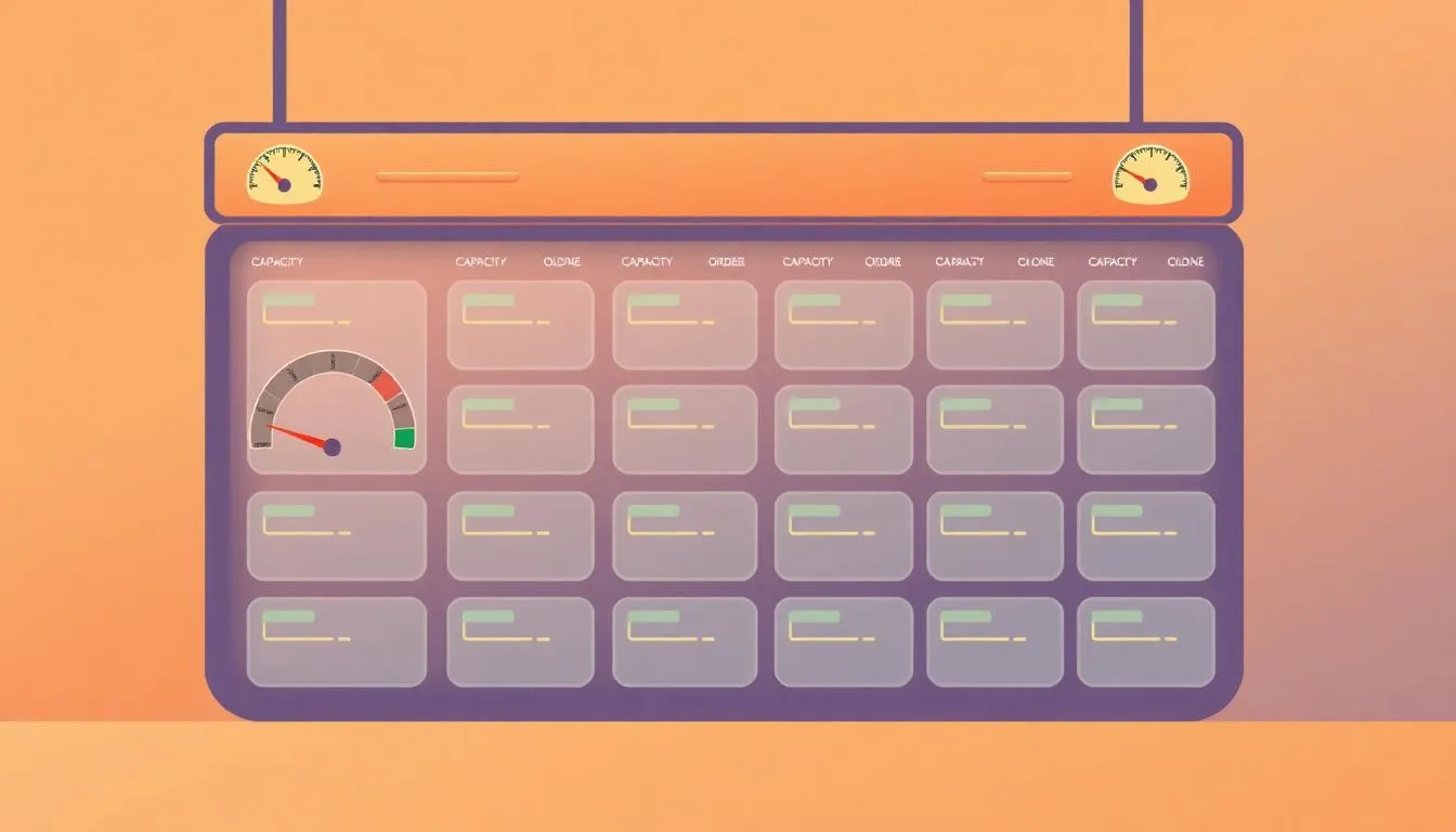 Capacity management dashboard with order slots and gauges representing order management automation