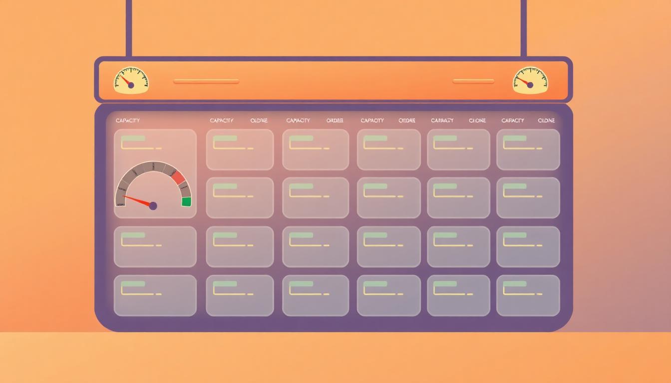 Capacity management dashboard with order slots and gauges representing order management automation